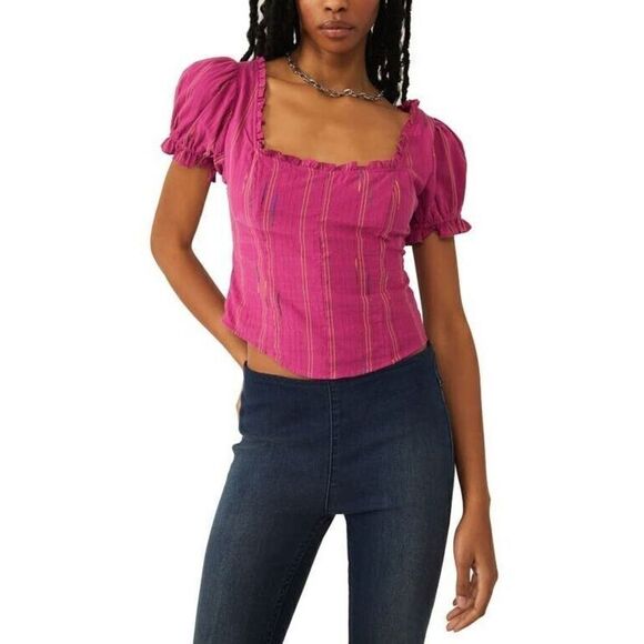 Free People OB1505275 Women's Sz S Raspberry Sherbert Pink Serotonin Corset Top - Picture 4 of 5